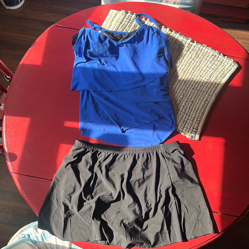 Magicsuit Tankini Blue top/Miraclesuit Black skirted bottom Size 16